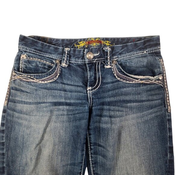 Maurices Thick Stitch Jeans Embroidered Women 7/8 34x31 Blue Bootcut Mid Rise * - Picture 5 of 15